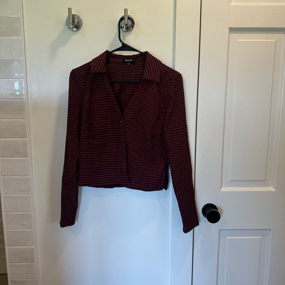 Madewell Burgundy and Black Striped Shirt